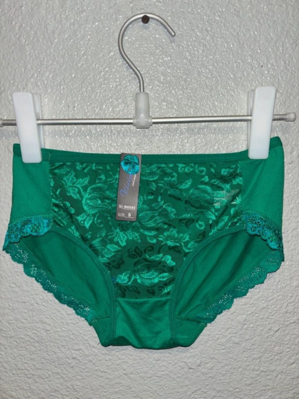Vision Intimate Emerald Green Floral Lace Panel Hipster Panties Size S NWT Deads